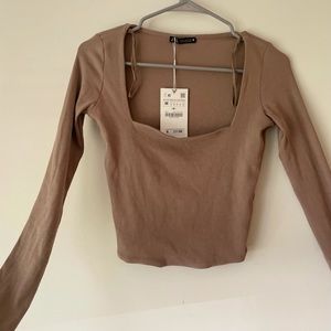 NEW Zara Nude Long Sleeve Crop
